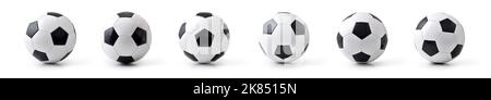 Multiple views of a classic stitched leather soccer ball with shadow and reflection isolated on white. Stock Photo