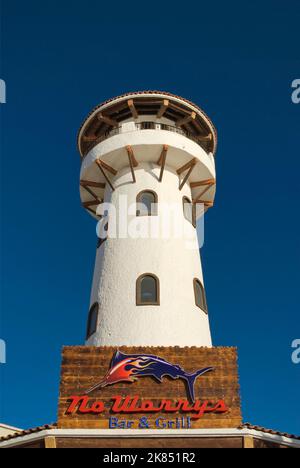 Lighthouse style tower at marina restaurant in Cabo San Lucas, Baja California Sur, Mexico Stock Photo