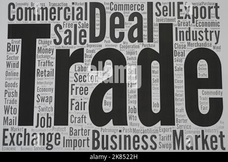 Trade word cloud concept. Trade word cloud. Made with the text only. Stock Photo