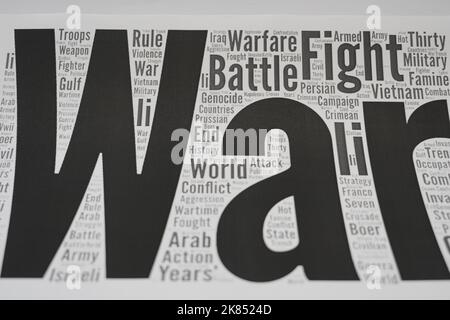 War word cloud concept. War word cloud. Made with the text only. Stock Photo