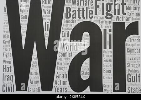 War word cloud concept. War word cloud. Made with the text only. Stock Photo
