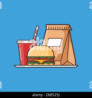 Illustration of burger and soft takeout - vector illustration design - Food Logo - Food Illustration - Fast food Illustration Stock Vector