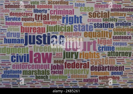 Justice word cloud concept. Justice word cloud. Made with the text only. colorful writings Stock Photo