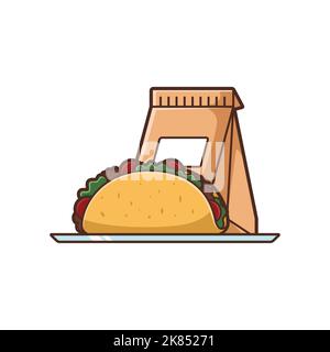 Illustration of Taco takeout, taco, and food bag paper - vector illustration design - Food Logo - Food Illustration - Fast food Illustration Stock Vector