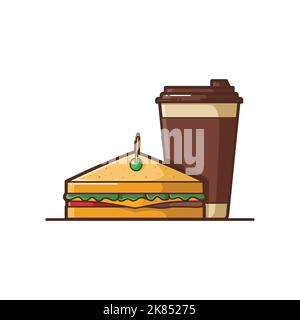Illustration of Sandwich and A Cup of Coffee - vector illustration design - Food Logo - Food Illustration - Fast food Illustration Stock Vector