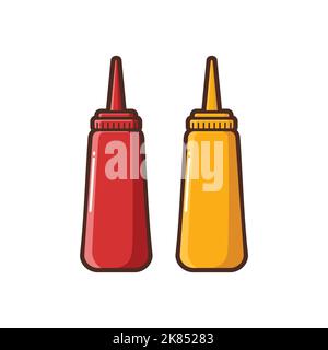 Sauce & Mayonnaise Ketchup Bottle Cartoon Vector Illustration - Fast Food Illustration - Minimalist Cartoon Stock Vector