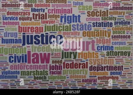 Justice word cloud concept. Justice word cloud. Made with the text only. colorful writings Stock Photo