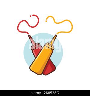 Sauce & Mayonnaise Ketchup Bottle Spread Out, Cartoon Vector Illustration - Fast Food Illustration - Minimalist Cartoon Stock Vector
