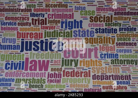 Justice word cloud concept. Justice word cloud. Made with the text only. colorful writings Stock Photo