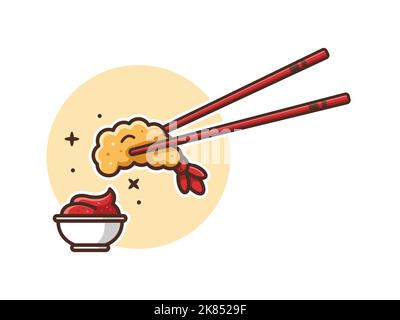 Fried Shrimp with tomato sauce Vector Cartoon Illustration Isolated. Sea Food Illustration. Tempura cartoon Illustration Stock Vector