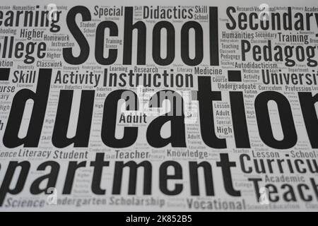 Education word cloud concept. Education word cloud. Made with the text only. Stock Photo