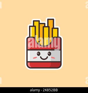Cute French Fries Icon vector cartoon illustration, foods icon concept isolated on a yellow background. Stock Vector