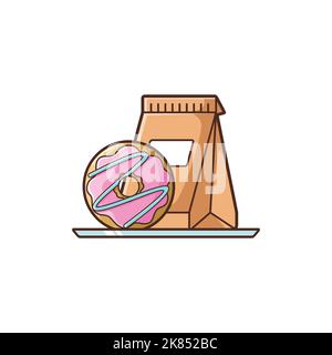 Illustration of Donuts Take away, Donuts, and Paper bag - vector illustration design - Food Logo - Food Illustration - Fast food Illustration Stock Vector