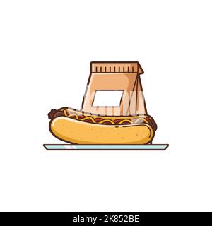Illustration of Hot dog Takeout, Hot dog, and food bag - vector illustration design - Food Logo - Food Illustration - Fast food Illustration Stock Vector