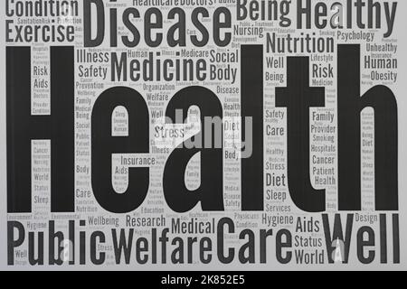 Health word cloud concept. Health word cloud. Made with the text only. Stock Photo