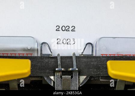 2022 - 2023 written on an old typewriter Stock Photo