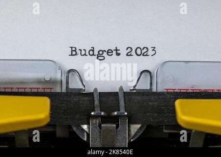 Budget 2023 - written on an old typewriter Stock Photo