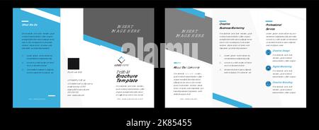 modern style clean trifold brochure double side layout design with icon and code skyblue color background, clean line accent, icon and logo Stock Vector