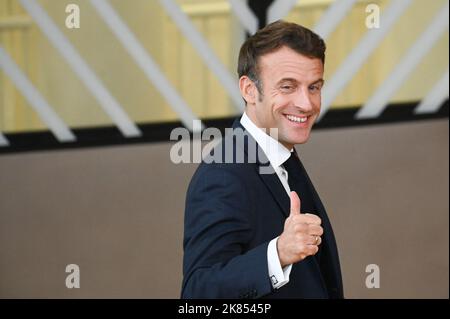 Brussels, Belgium. 20th Oct, 2022. President Emmanuel Macron attending European Summit, in Brussels, Belgium on October 20, 2022. Photo by Aleksy Witwicki/ABACAPRESS.COM Credit: Abaca Press/Alamy Live News Stock Photo