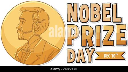 Nobel Prize Day text for banner or poster design illustration Stock Vector