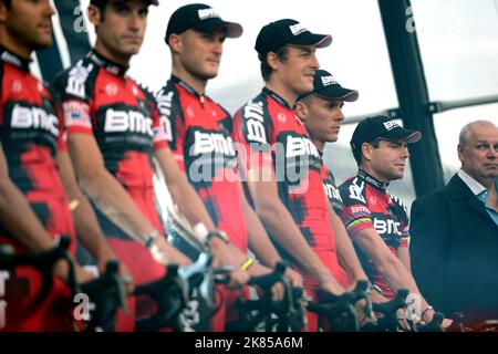 R-L: BMC Team Cadel Evans, Philippe Gilbert , Marcus Burghardt, Stephen Cummings and George Hincapie    Stock Photo