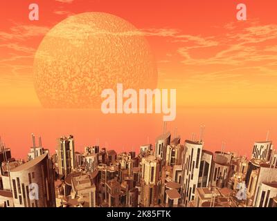 Futuristic city in a distant world Stock Photo