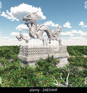 Chinese dragon statue in a landscape Stock Photo