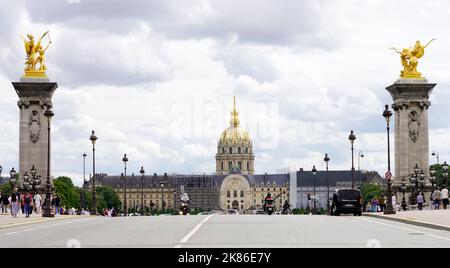 PARIS, FRANCE - JUNE 6, 2022: Hôtel national des Invalides view from Pont Alexandre III Bridge Stock Photo