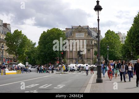 PARIS, FRANCE - JUNE 6, 2022: Paris cityscape with Fontaine Saint-Michel, France, Europe Stock Photo