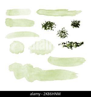 Watercolor brush set, blot streak splatter drops set for design. Vector illustration Stock Vector