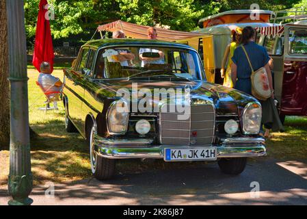 BADEN BADEN, GERMANY - JULY 2022: black 1961 Mercedes-Benz 230S w111 Fintail, oldtimer meeting in Kurpark. Stock Photo
