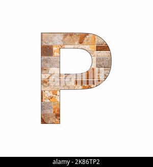 Alphabet letter P - Rustic tile background Stock Photo