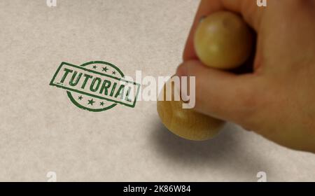 Tutorial stamp and stamping hand. Online learning and education concept. Stock Photo