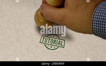 Tutorial stamp and stamping hand. Online learning and education concept. Stock Photo