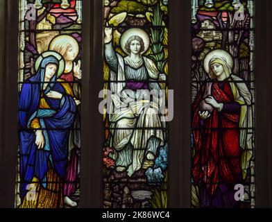 Stained glass window in the church of St Mary and All Saints, Holcot village, Northamptonshire, UK Stock Photo