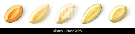 Various Melon slices isolated on white background, top view Stock Photo