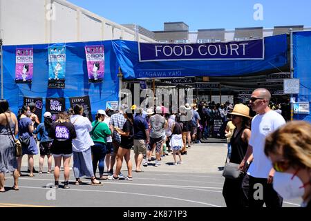 The attendees of the Obon Festival waiting in the queue of the food court in San Jose Stock Photo