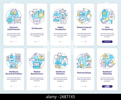 Healthcare trends onboarding mobile app screen set Stock Vector