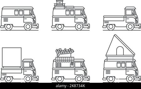 Different buses as outline icons Stock Vector