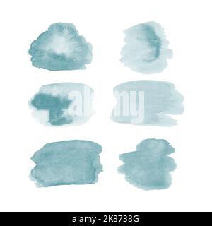 Set of blue watercolor brushes blot stripe for design. Vector illustration Stock Vector