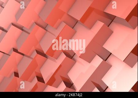 Abstract geometric 3D background consisting of rectangular blocks in red colors Stock Photo