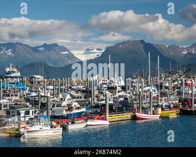 Commercial fishing boats of all kinds and sizes in Homer Harbor in Kachemak Bay, Kenai Peninsula, Alaska, United States of America, North America Stock Photo