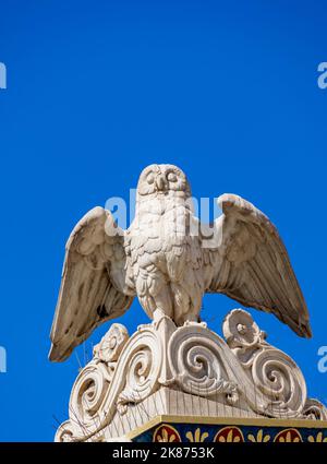 Owl Sculpture at The Academy of Athens, detailed view, Athens, Attica, Greece, Europe Stock Photo