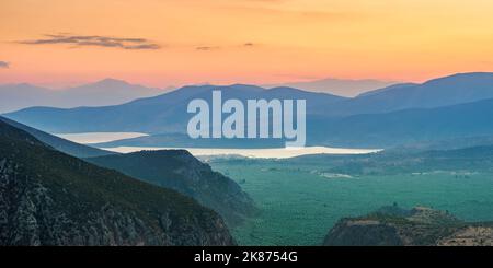 Landscape of the Pleistos River Valley at dusk, Delphi, Phocis, Greece ...