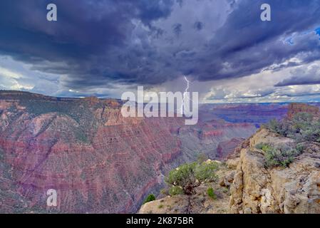 A storm rolling across Grand Canyon near the Sinking Ship formation, viewed from Coronado Ridge, Grand Canyon National Park, UNESCO, Arizona Stock Photo