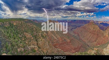 Lightning striking the Sinking Ship at Grand Canyon, viewed from the Buggeln Hill summit, Grand Canyon National Park, UNESCO, Arizona Stock Photo