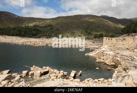 General view of Vilarinho da Furna old village, Portugal. Submerged since 1971 because of the dam construction, emerged due to the current drought Stock Photo