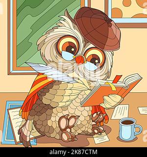 cartoon illustration of an owl in a teacher costum Stock Photo