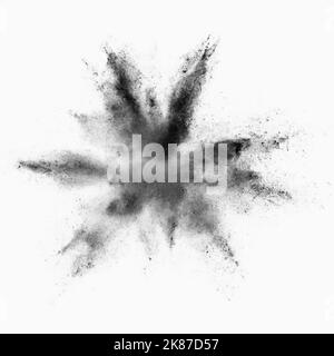Black powder explosion on white Stock Photo