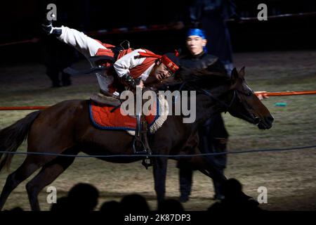 Suwon, Gyeonggi-do - 10 07 2022: A man is getting on a horse in the musical 'Yajo: Jeongjo opens a new world' Stock Photo